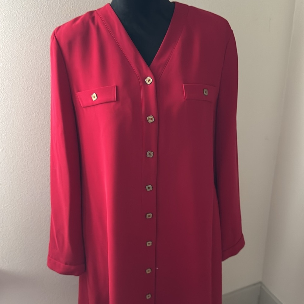 Jones New York Dress red buttoned down long sleeves shirt dress Sz 12